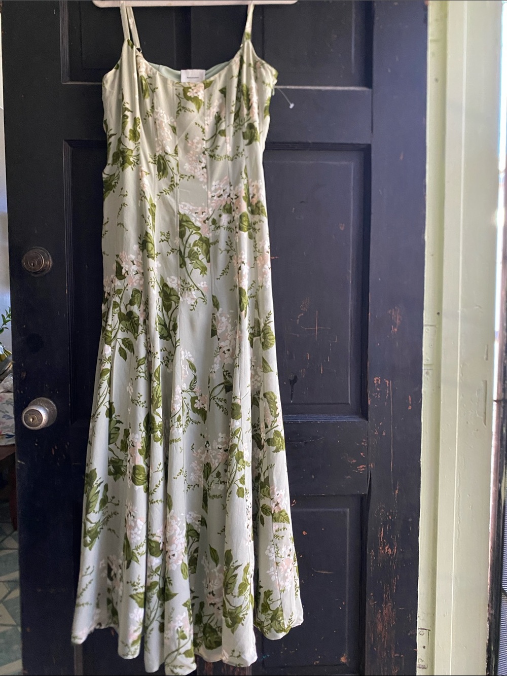 Reformation Pale Green Floral Maxi Slip Dress